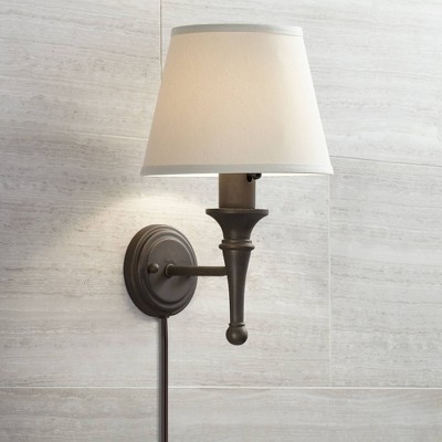 Braidy Bronze Farmhouse 15" Plug-In Wall Sconce with Ivory Cotton Shade