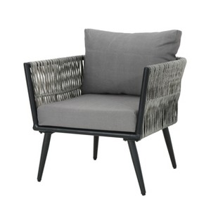 Dexmalle Rustic Gray Patio Club Chair with Thick Cushion and Rattan Side Frame - 1 of 4