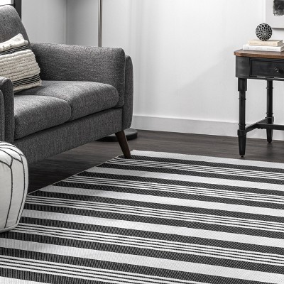 Eco-Friendly Gray Striped 5'x8' Washable Synthetic Rug