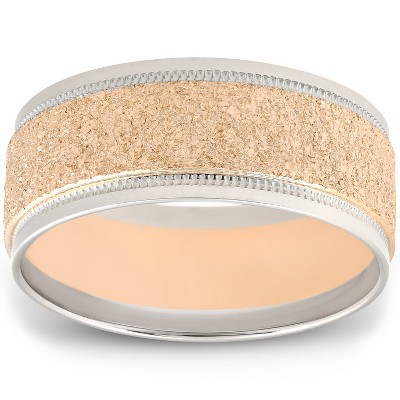 Pompeii3 8mm Two Tone Stone Finish Wedding Band 14K Gold