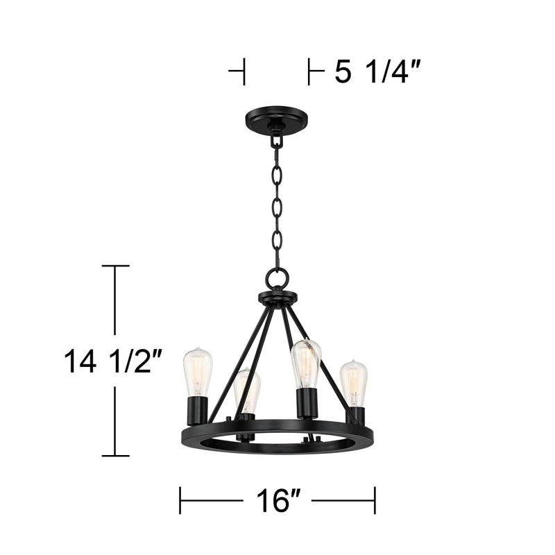 Franklin Iron Works Lacey Black Wagon Wheel Chandelier 16" Wide Rustic Farmhouse 4-Light LED Fixture for Dining Room House Kitchen Island Entryway, 4 of 10