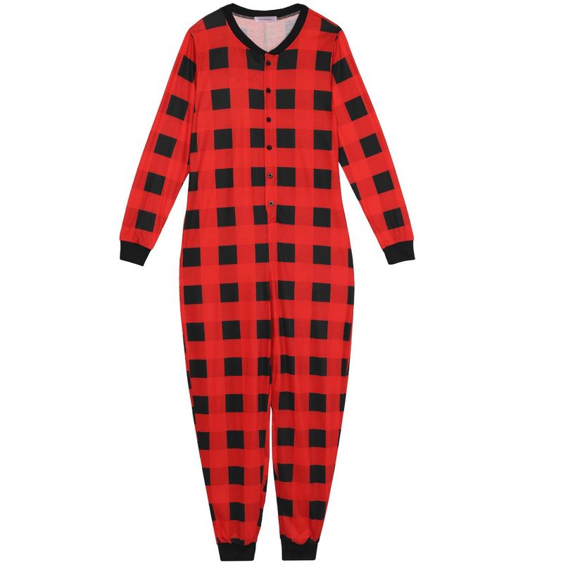 cheibear Christmas Jumpsuits Holiday Long Sleeve Loungewear Plaid Family Pajama Sets Red Plaid, 2 of 5
