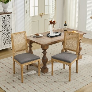 Gulches French Decor Chairs Set of 2, Louis Dining Chairs with Square Rattan Backrest and Exquisitely Carved Solid Wood Frame£¬Gray - 1 of 4