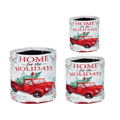 Evergreen Festive Farmhouse Round Fabric Planters, Set of 3