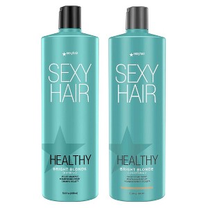 Sexy Healthy Hair BRIGHT BLONDE Shampoo & Conditioner (33.8 oz XXL LITER DUO) Purple / Violet Formula Brighten & Neutralize Hair - 1 of 3