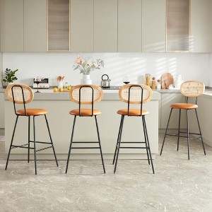 SEVOBAL Counter Stools Set of 4 Bar Stools Indoor Height Barstools for Home Faux Leather Counter Stool with Rattan Backrest, Beige, 19.9"*19.9"*42.5" - 1 of 4