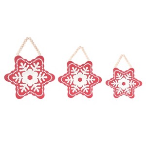 Transpac Wood 13.98 in. Red Christmas Hanging Snowflakes Set of 3 - 1 of 4
