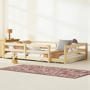 Mshliw Twin/Full Size Floor Bed, Montessori Floor Bed with Fence, Wooden Low Profile Platform Bed Frame for Toddlers Kids,No Box Spring Needed - 1 of 4