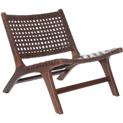 Luna Transitional Brown Leather and Wood Handcrafted Accent Chair