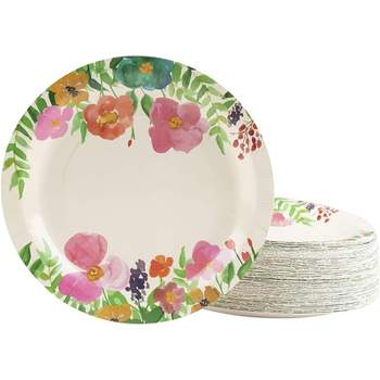 Juvale 80-Pack Floral Watercolor Flowers Disposable Paper Plates 9" Party Supplies