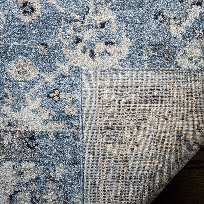 Charleston Vintage-Inspired Navy & Light Grey Synthetic Area Rug - 2' x 8'