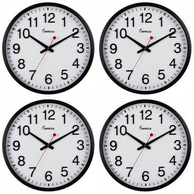 Impecca 18-inch Quiet Movement Wall Clock - Black Frame, 4 Pack