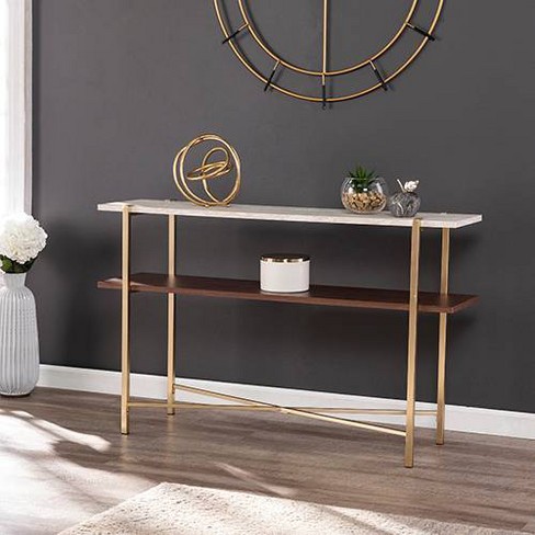 udløb Velkendt krybdyr Amelia Faux Marble Console Table With Storage Brass - Aiden Lane : Target
