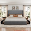 Queen/King Size Bed Frame w/ Storage Drawers, Corduroy Upholstered Platform Bed w/ Wingback and Tufted Headboard - 4 of 4