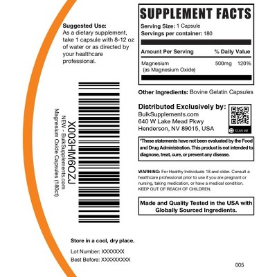 BulkSupplements Magnesium Oxide Capsules
