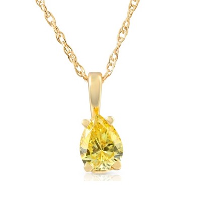 Pompeii3 1/4Ct Canary Yellow Pear Diamond Lab Created Pendant 14k Yellow Gold Necklace
