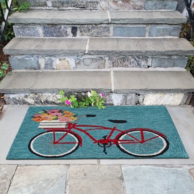 Hand-Tufted Blue Synthetic Rectangular Bike Ride Rug