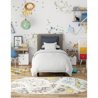 Gray Oval Kids Jungle Animals Stain-Resistant Rug