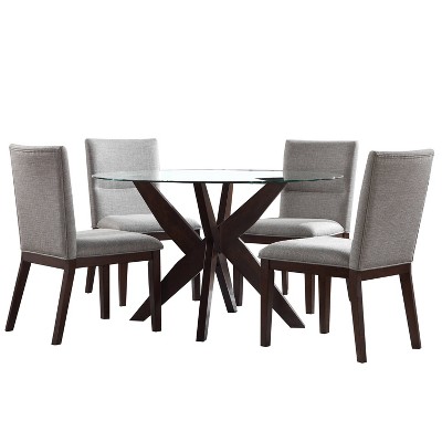 Amalie 5-Piece Walnut and Beige Glass Dining Set