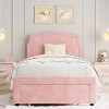 Twin Size Luxury Velvet Princess Platform Bed Frame - Smart Headboard, Built-in Storage Drawer, Wooden Slats Support,Cozy Bed for Bedroom - 4 of 4
