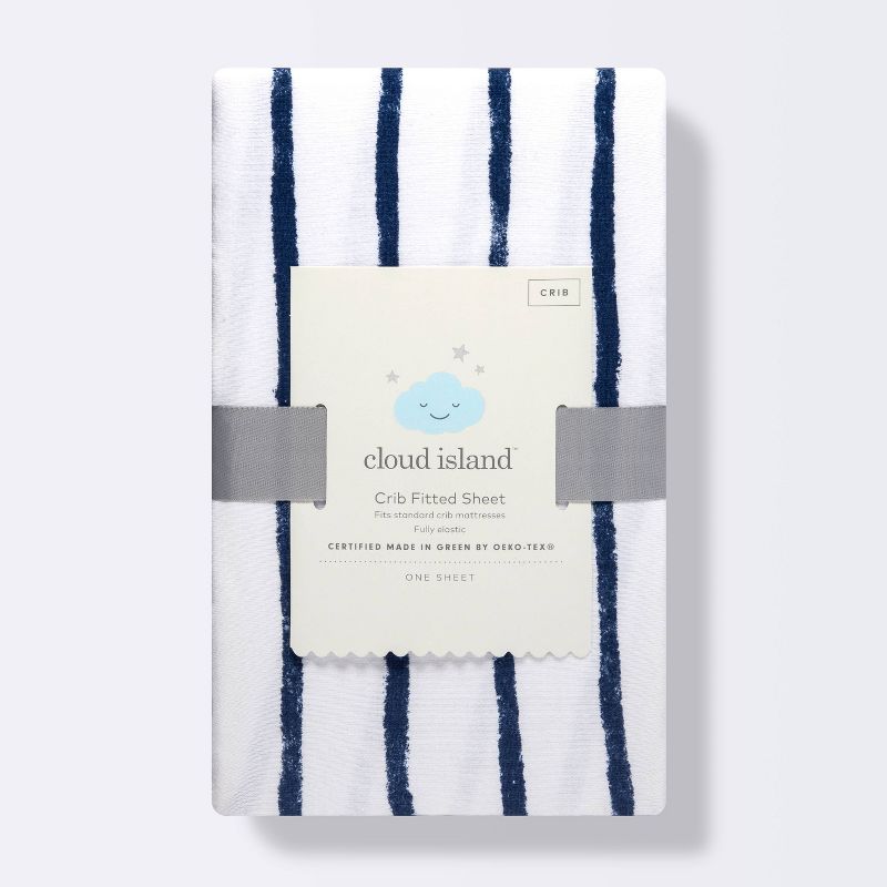 Polyester Rayon Jersey Fitted Crib Sheet - Cloud Island&#8482; Navy Blue Vertical Stripe, 6 of 7