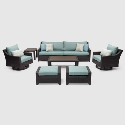 Deco Deluxe 8pc Sofa & Club Chair Seating Set Spa Blue - RST Brands