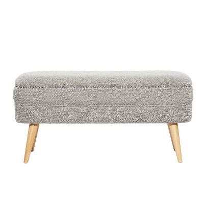 Contemporary Gray Bouclé Storage Bench with Mid-Century Legs