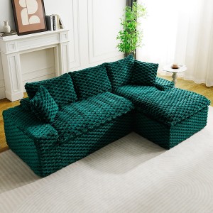 95.7'' Turtle Velvet L-Shaped Sectional Sofas with Twin-Seat and Right Chaise, Convertible Between L-Shape and Straight Shape, Includes 5 Pillows - 1 of 4