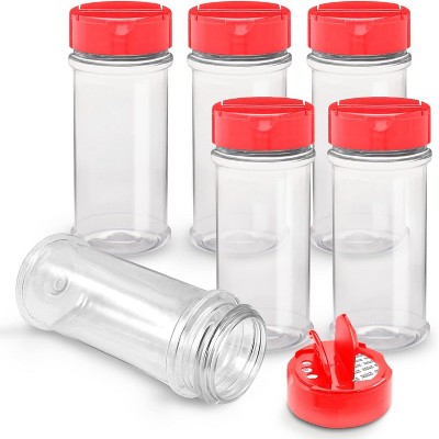 12-Pack Plastic Spice Jars with Red Cap, 5.5 Oz Clear Containers with Shaker Lids 6 pack one size