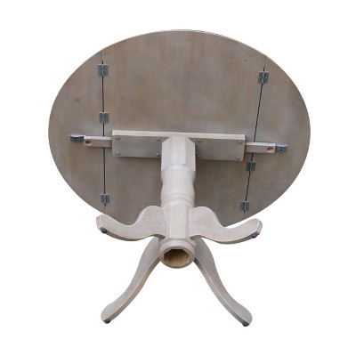 42" Washed Gray Taupe Round Wood Extendable Dining Table