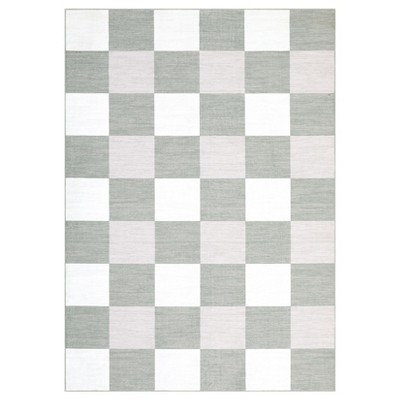 Washable Modern Checkered Plaid Rug Non Slip Low Pile Rug Soft Geometric Throw Floor Cover Foldable Indoor Carpet for Living Room Bedroom Playroom