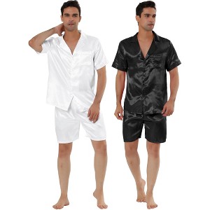 Lars Amadeus Men's Summer Satin Sets Short Sleeve Top and Pants Loungewear Soft Nightwear 2 Pack - 1 of 4
