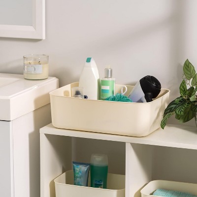 Medium Off-White Plastic Stackable Storage Bins with Lids