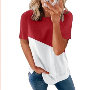 Women's Stylish Short Sleeve Top Crewneck Shirt Loose Casual Tee with Side Split - 1 of 4