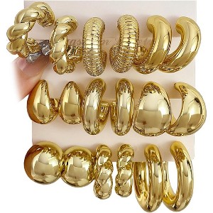 24-Pair Gold Hoop Earrings Set - Hypoallergenic Chunky Chain & Twisted Open Hoops, Dangle Earrings for Women, Christmas Birthday Gift Jewelry - 1 of 4