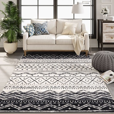 Lahome Machine Washable Moroccan Print Floor Mat-Boho Ultra Thin Soft Rug for Living Room, Bedroom, or Dorm
