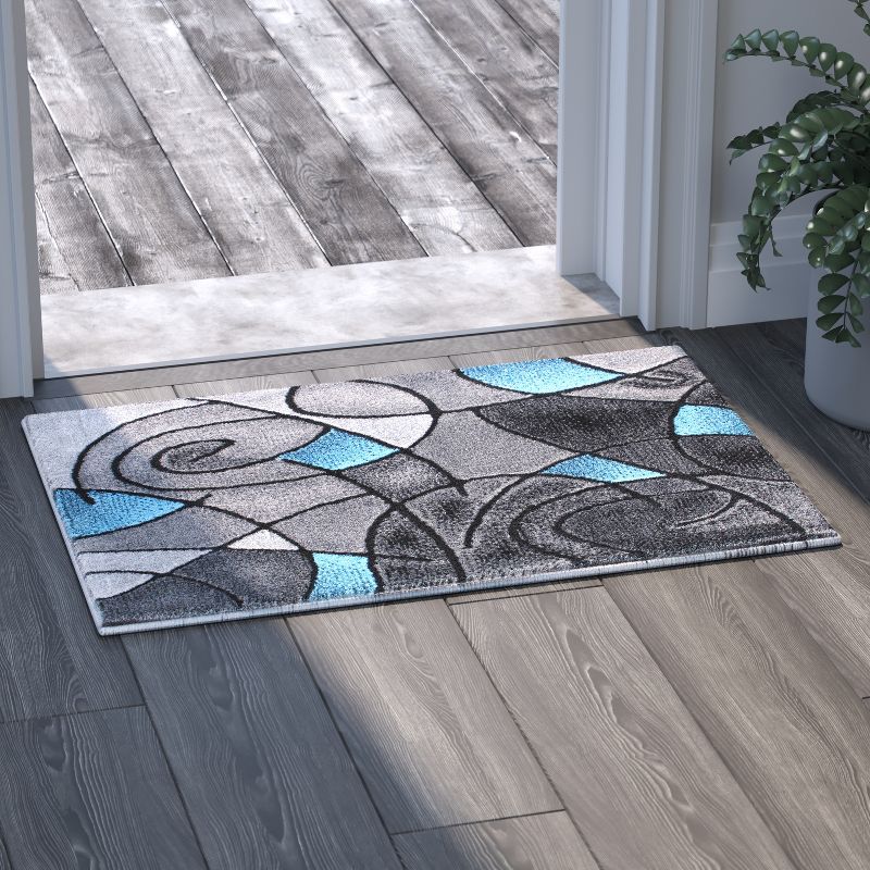 Emma and Oliver Contemporary Abstract Geometric Olefin Accent Rug in Gradient Shades with Natural Jute Backing, 3 of 7