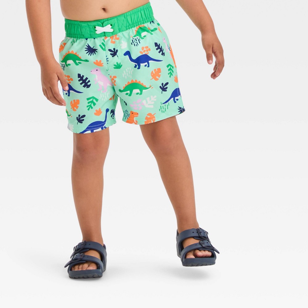 Photos - Swimwear Baby Boys' Swim Shorts - Cat & Jack™ Green 12M: Dinosaur Print, UPF 50+, A