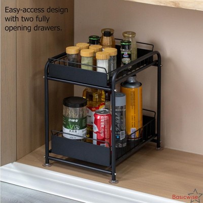 Basicwise Under Sink Organizer Sliding Wire Baskets Adjustable 2-Tier Metal Storage Rack for Bathroom Kitchen — фото 3