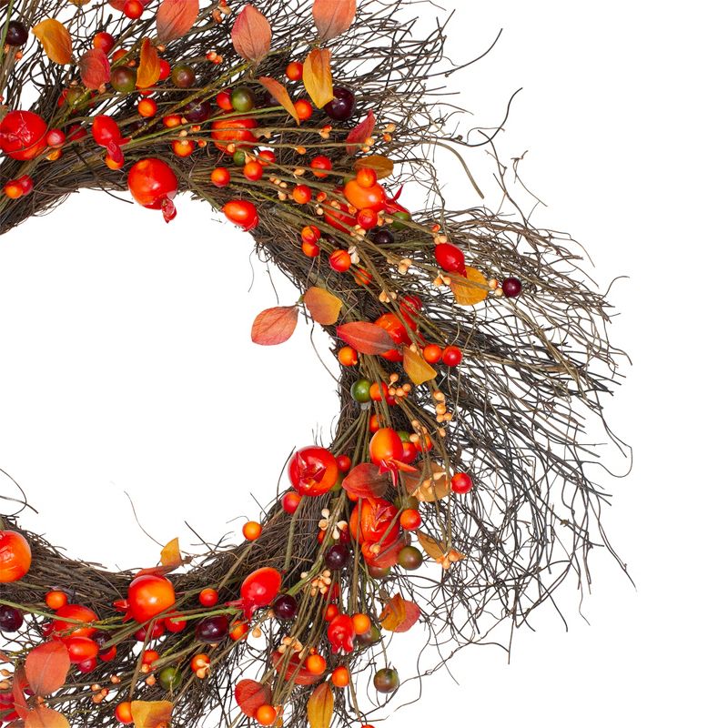 Northlight Leaves and Berries Artificial Fall Harvest Twig Wreath - 24 inch, Unlit, 3 of 6