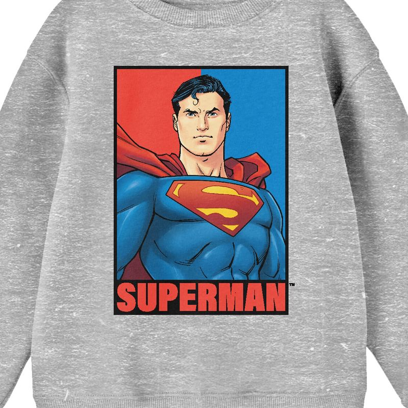 Superman Portrait Crew Neck Long Sleeve Athletic Heather Boy's Sweatshirt, 2 of 3