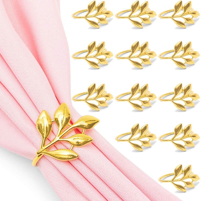 Juvale 12 Pack Gold Leaf Napkin Rings for Party Décor (1.8 in), 1 of 9