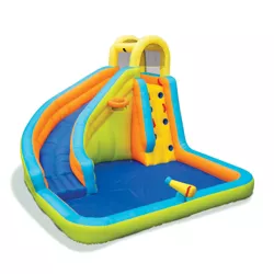 Banzai Splash 'N Blast 12 x 10.5 x 8 Ft Kids Outdoor Backyard Inflatable Water Slide Park Toy with Climbing Wall, Basketball Hoop, and Splash Pool