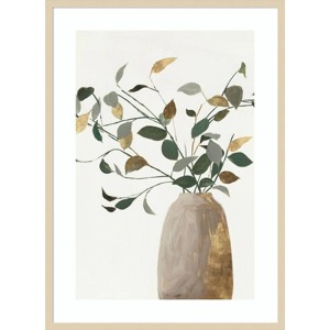 Amanti Art 30"x41" Golden Green Leaves by Jacob q: Modern Botanical Lithograph, Hardwood Frame, Wire Mount - 1 of 4