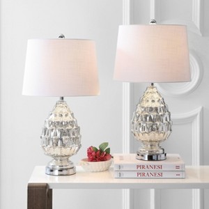 25.5" (Set of 2) Artichoke Glass Table Lamp (Includes LED Light Bulb) Silver - JONATHAN Y: Mercury Finish, Linen Shade, Chrome Finial - 1 of 4