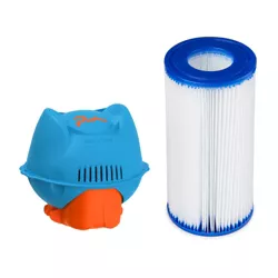 Hey! Cool Pool Flip Plop Floating Mineral and Chlorine Dispenser for Pool Care + Bestway Type III/A Replacement Filter Pump Cartridge