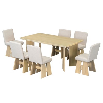 Oversart Modern 7-Piece Dining Table Set with 6 Upholstered Dining Chairs, Natural