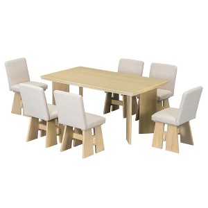 Oversart Modern 7-Piece Dining Table Set with 6 Upholstered Dining Chairs, Natural - 1 of 4