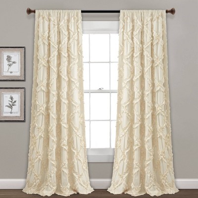 Set of 2 (84"x54") Ruffle Diamond Light Filtering Window Curtain Panels Ivory - Lush Décor