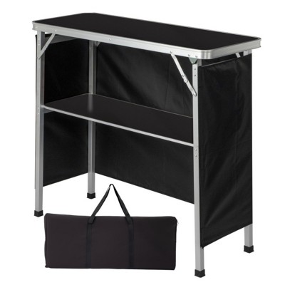 Syemin Folding Tables Portable Folding Bar Table Shelf, Tradeshow Podium Table with Carrying Bag, Heavy-Duty Patio Table, Black, 39.37"*14.96"*34.65"